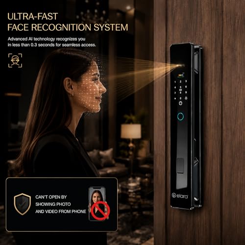 Image of Elara Apex Prime Smart Door Lock, Fingerprint, Card, App, OTP, Keys, PIN Unlock, Palm Unlock, Face Recorganisation, Alarm Alert, Bluetooth & WiFi. (Apex Prime)