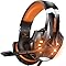 BENGOO G9000 Stereo Gaming Headset for PS4, PC, Xbox One Controller, Noise Cancelling Over Ear Headphones with Mic, LED Light, Bass Surround, Soft Memory Earmuffs (Orange)