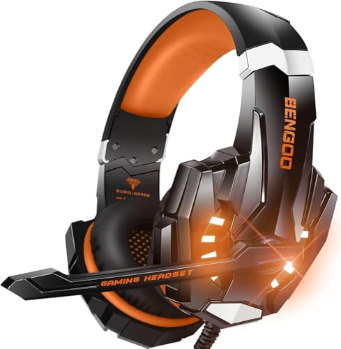 Image of BENGOO G9000 Stereo Gaming Headset for PS4, PC, Xbox One Controller, Noise Cancelling Over Ear Headphones with Mic, LED Light, Bass Surround, Soft Memory Earmuffs (Orange)