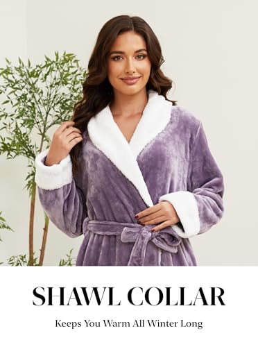 Image of Hellomamma Long Bath Robe for Womens Plush Soft Fleece Bathrobes Nightgown Ladies Pajamas Sleepwear Housecoat