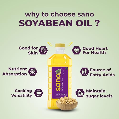 Image of Sano Soybean Oil 5 Ltr PET Bottle: All-natural, nutrient-rich cooking oil with a high omega-3 content and a low saturated fat content; ideal for delicious and healthful meals