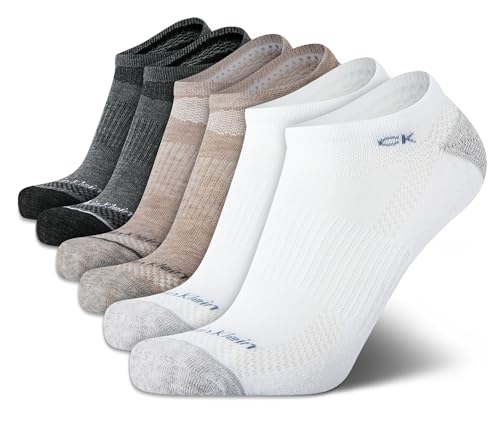 Calvin Klein Mens No Show Socks - 6 Pack Soft Cushioned Athletic - Casual Low Cut Socks for Men (Size 7-12), Size 7-12, Assorted White
