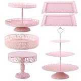 Set of 6 Pink Cake Stands Cakes Pedestal Dessert Display Tiered Cupcake Holder Candy Fruit Desserts