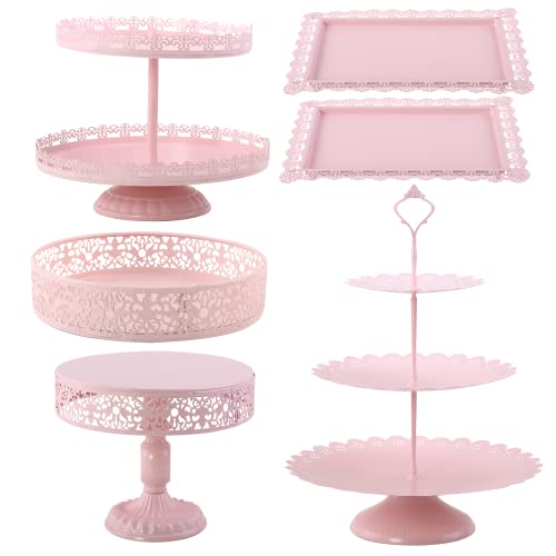 Set Of 6 Pink Cake Stands Cakes Pedestal Dessert Display Tiered Cupcake Holder Candy Fruit Desserts Platter Decoration For Wedding Birthday Party Baby Shower Celebration #TOP11