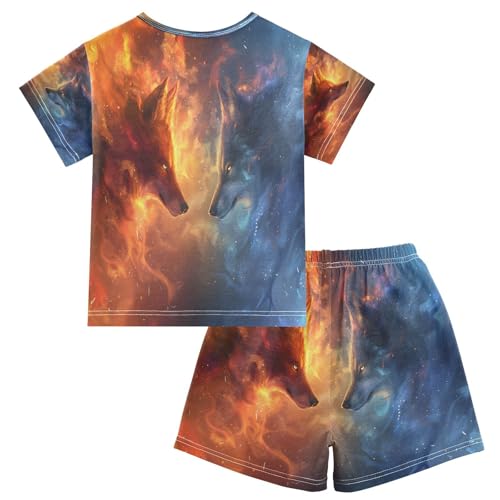 senya Short Sleeve Pajamas Sets Summer Cotton Sleepwear Two Wolves Face Each Other2