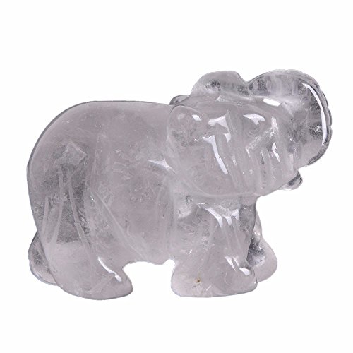 Justinstones Carved Natural Clear Quartz Rock Crystal Gemstone Elephant Healing Guardian Statue Figurine Crafts 2 inch