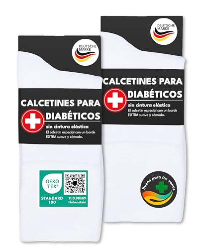 sockenkauf24 6 Pares de Calcetines Diabéticos con Cintura de Confort sin Elástico & sin Costuras Hombre & Mujer 97% Algodón (39-42 Blanco)