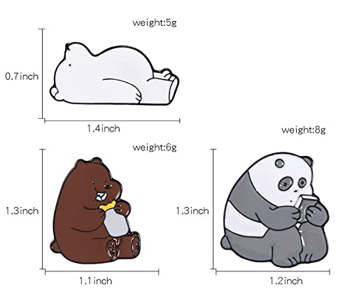 Image of Set of 3 Bear Enamel Pins for Bags, Jackets, Hats & Tops - Cute Fashion Accessory Bear Cartoon Brooches