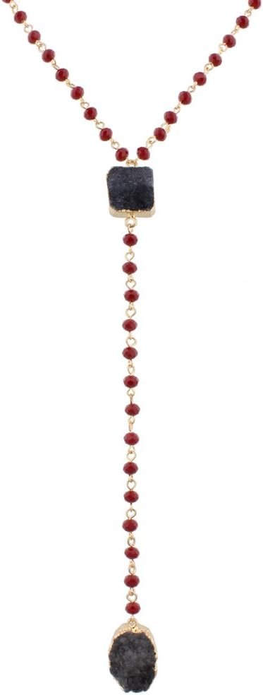 Jane Marie 46" Long Beaded Lariat Necklace (Maroon)