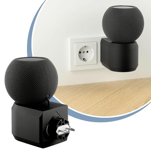 Cleverstation Halterung Steckdose für Apple HomePod mini - Lautsprecher Wandhalterung mit Kabelführung Halter ohne Bohren -HomePod mini Wandhalter & Lautsprecher Ständer - Schwarz
