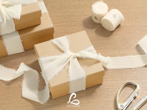 Ligtmor Chiffon Silk Ribbon 3 Rolls 1.5'' x 7 Yd Green & Cream, 1.5'' x 21 Yd Sage Green Ribbons Handmade Fringe for Wedding Invitations, Bridal Bouquets, Gift Wrapping, Holiday Decoration - Image 3