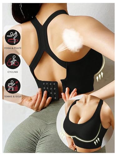 OYOANGLE Womens Padded Crisscross Back Sports Bras Workout Crop Tank Tops Wirefree Seamless Support Workout Bra4