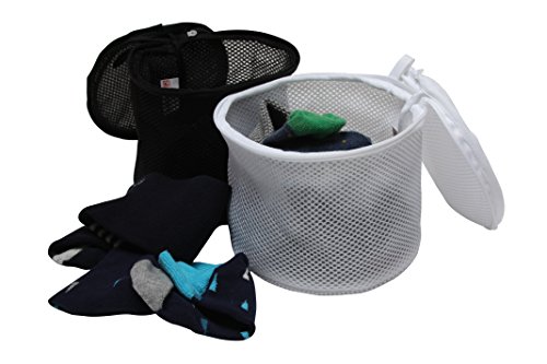 Mesh Laundry Bags - Set Of 5 (2 Large, 1 Medium & 2 Premium Round Double Layer Wash Bags - White & Black) For Delicates, Reusable Face Masks, Socks, Baby Items And Laundry Travel Organization #TOP3
