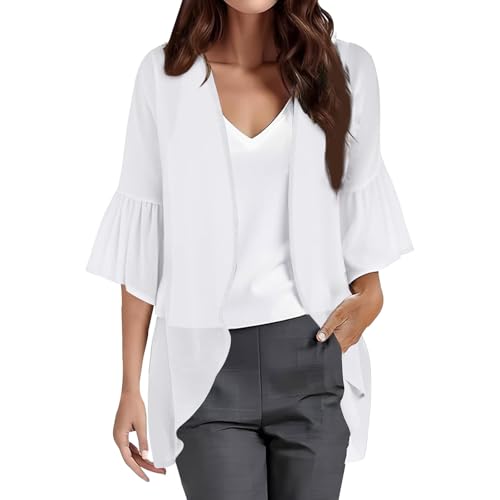 Damen-Strickjacken, Chiffon, Kimono-Cardigans für Damen, elegant, vorne offen, Sommerbluse, bequeme tägliche Tragen, leicht, atmungsaktiv, Strand-Coverup, dünner Bolero-Cardigan, weiß, M