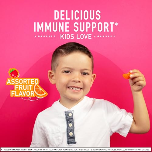Image of Airborne Kids 500mg Vitamin C Gummies, Kids Immune Support Zinc Gummies with Powerful Antioxidants VIT C & E - 63, Assorted Fruit Flavor | Antioxidants Vitamins A, D & E + Zinc, Selenium, and Manganese, Herbal Blend, Naturally Flavored Supplements, Immune health