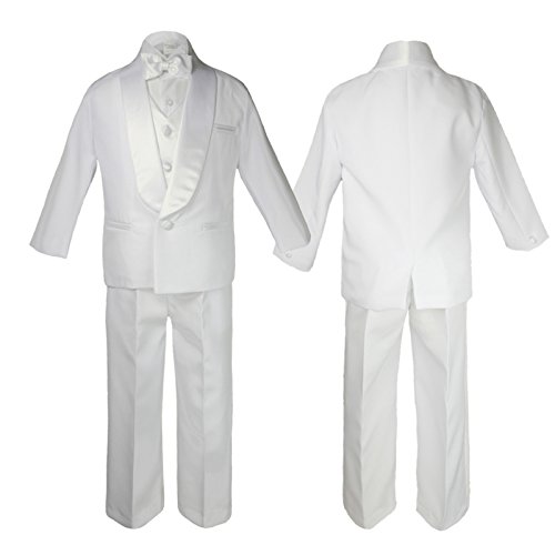 Unotux Boy Suit Satin Shawl Lapel Tuxedo from Baby to Teen (M:(6-12 Months)) White