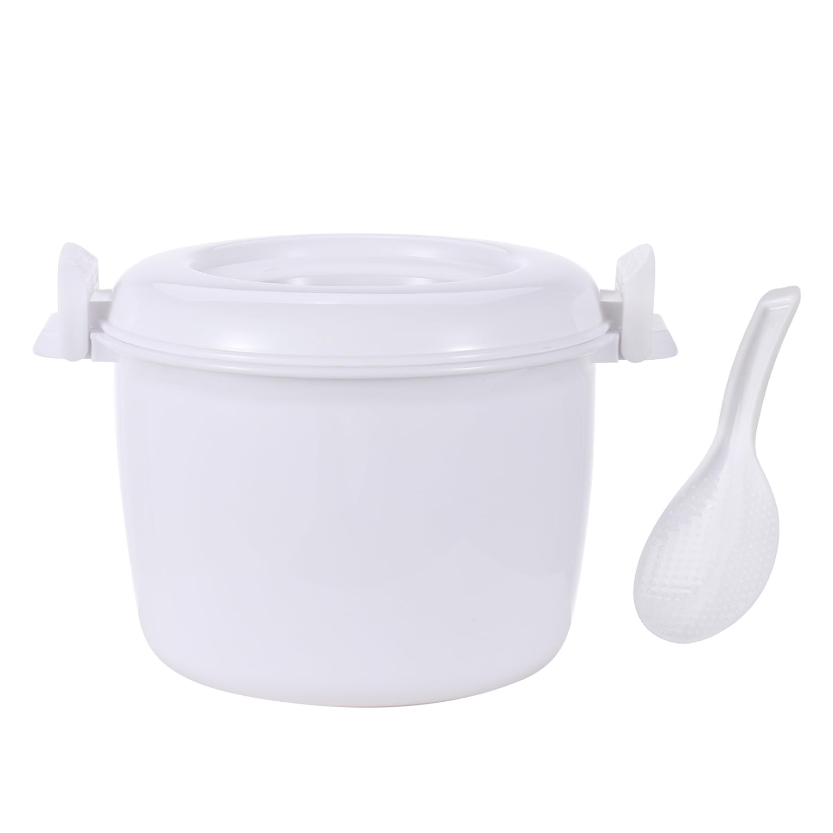 Kaerm Portable Microwave Rice Cooker with Rice Paddle Cookware for Soup White Small