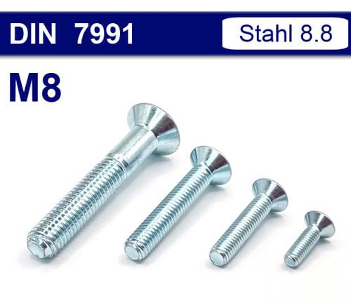 Senkkopfschrauben M8 mit Innensechskant, Stahl verzinkt, DIN 7991 (M8 x 45, 200 Stück)