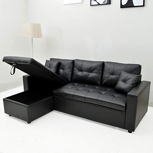 Canapé d’angle convertible noir simili cuir - Intense Déco