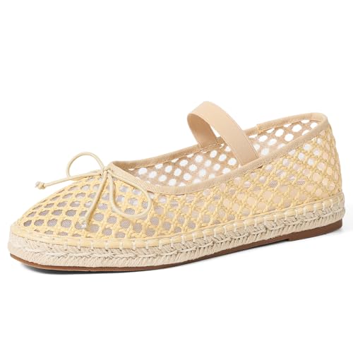 mikarka Flats for Women: Woven Ballet Flats Shoes for Women - Knot Espadrilles Round Toe Mary Jane Flats Loafers, Inspired by Raffia