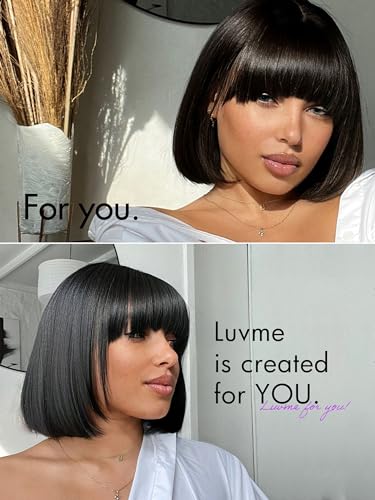 Luvme Hair 10 Inch Light Yaki Straight Bob Wig With Bangs Human Hair Realistic Hd Lace Short Black Bob Wigs thumb #5