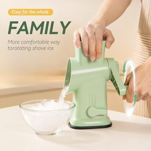 Image of Rotary Ice Shaver Manual - Stainless Steel Blade, Quick Labor-Saving Handle, Safe Stable Suction Base, Home Using Snow Cone Maker Machine for All Ice Cubes