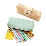 MiCoolker Cute Cartoon Bearded Pencil Pen Case Pouch Cosmetic Makeup Bag, Set of 2 (Green and Pink)
