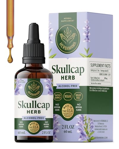 HERBAMAMA Skullcap Herb Tincture - Vegan Mood Support & Relaxation with Skullcap Extract Drops - Non-GMO Alcohol & Sugar-Free Liquid Calming Supplement 42-Day Supply