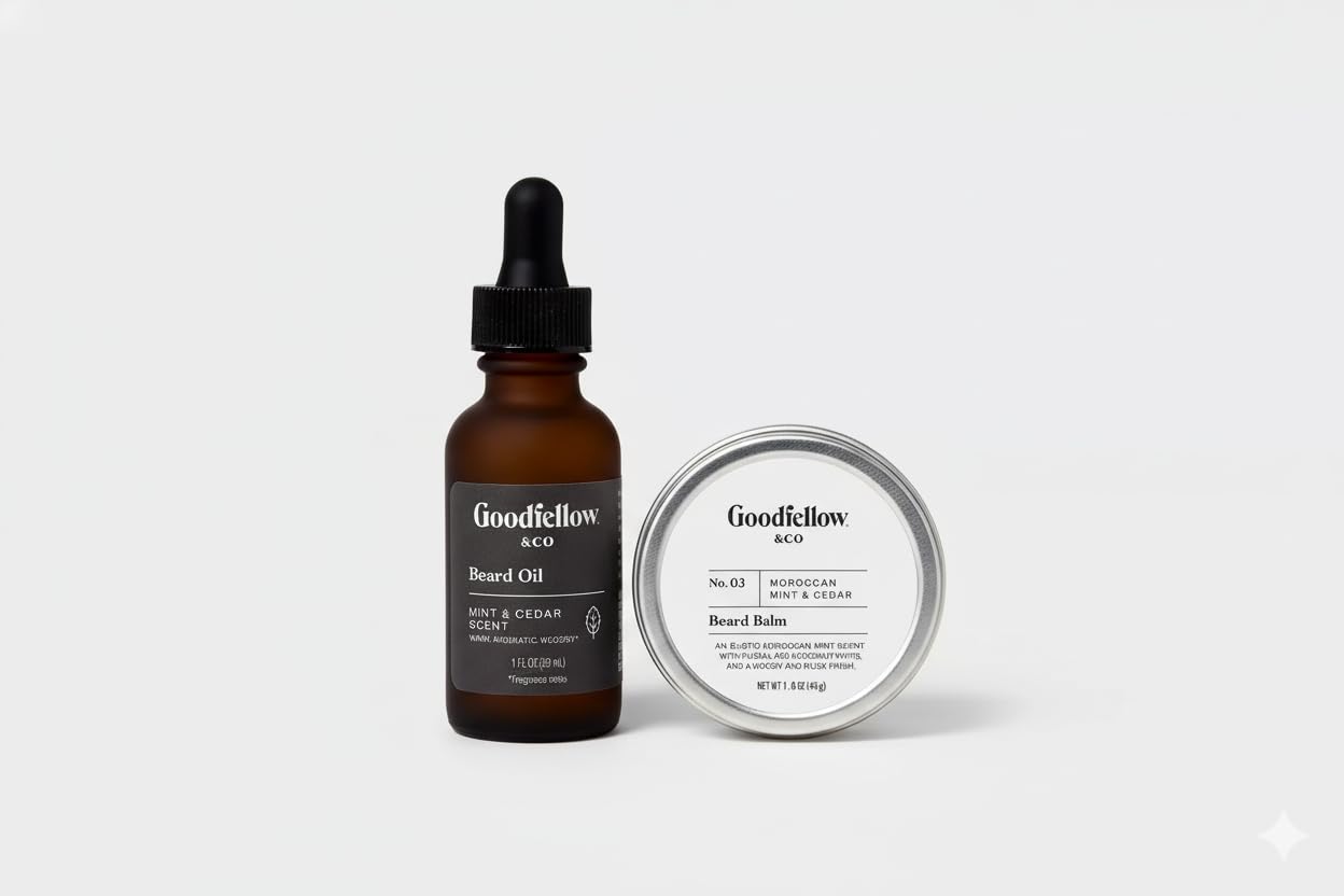 Goodfellow & Co Beard Oil and Beard Balm Bundle – Moroccan Mint & Cedar Scent – 1 fl oz & 1.6 oz