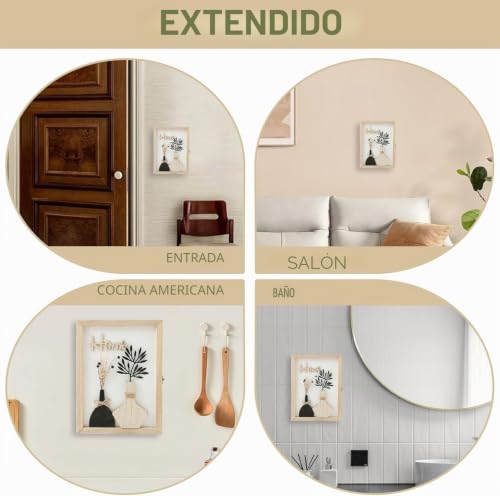 Miniatura 7 de Harupink Caja Para Llaves De Madera Con 6 Ganchos, Decoración Para Llaves Con Flores Secas, Soporte De Pared, Estante Para Llaves Para Entrada, Pasillo, Oficina A