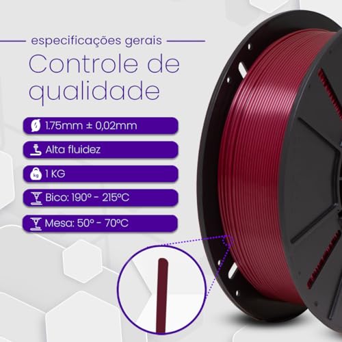 Filamento PLA Vermelho Marsala Premium 1Kg, 1,75mm, Para Impressora 3D - Voolt3D