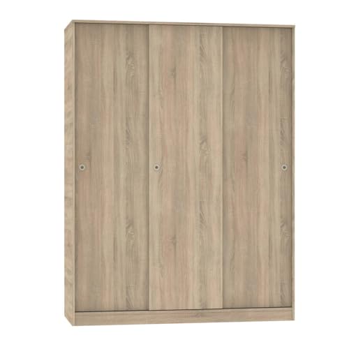 PEGANE Armoire Placard à 3 Portes coulissantes Coloris Chêne Cambrian - Longueur 150 x Hauteur 200 x Profondeur 55 cm