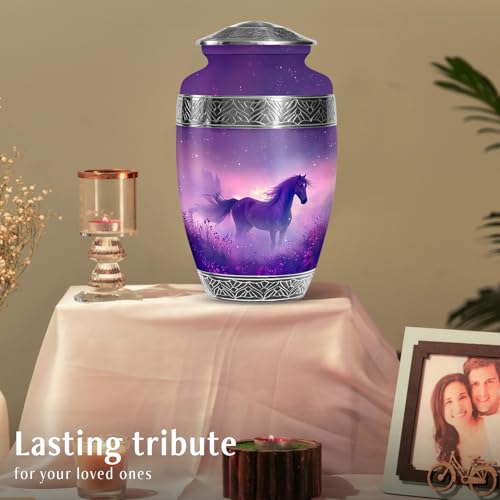 Image of Horse Urns for Human Ashes Adult Man - Large Cremation Urn for Women - Decorative Purple Urn for Human Ashes Adult Male and Female