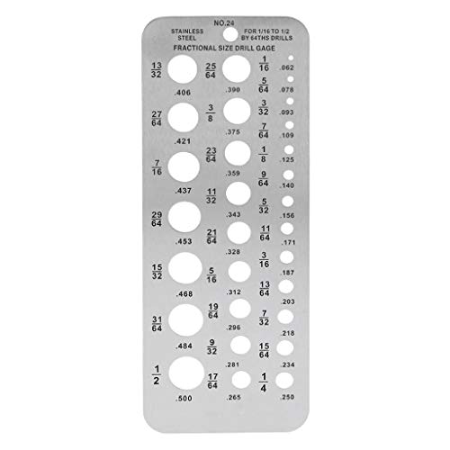 DIIOOMIEEU Drill Gauge Stainless Steel Drill Bit Size Checker Plate Measuring Tool Used for 1/16Inch to 1/2Inch Size Bits 29 Holes