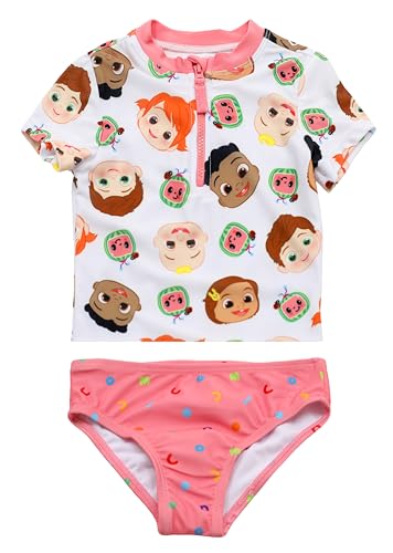 CoComelon Infant and Toddler 2 Piece Quarter Zip Rashguard Set Swimsuit for Girls - JJ, Tomtom, Cody, Nina