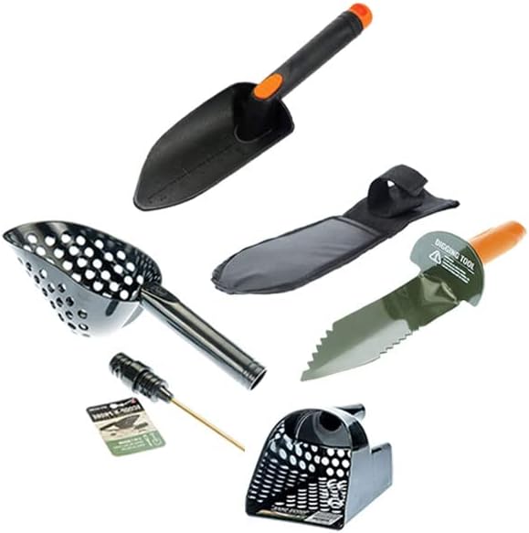 Sluice Monkey Juego de cucharas de arena negra con detección de metales