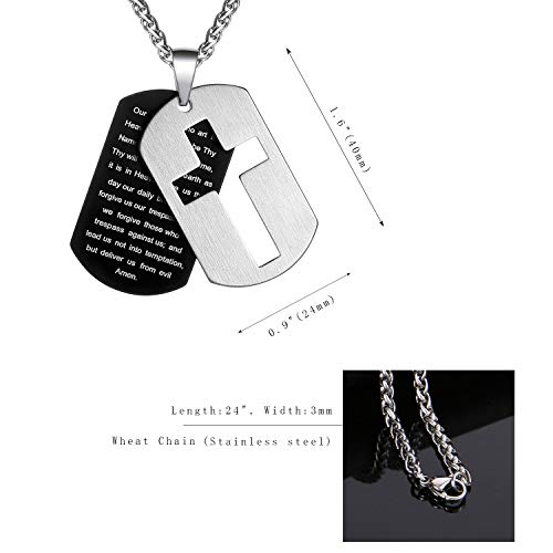 P. BLAKE Dog Tag Cross Necklace for Men Boys, Bible Verse Pendant with Wheat Chain Christian Religious Christmas Jewelry Gifts 24 Inches2