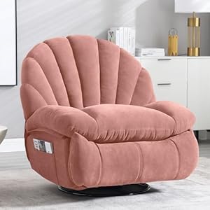 Recliner Chair Massage Rocker Swivel Heated Comfortable Soft Fabric Shell Shape with Storage 360 Swivel Manual Big Tall Single Reclining Sofa for Adults Living Room Bedroom 9072 PINK 2