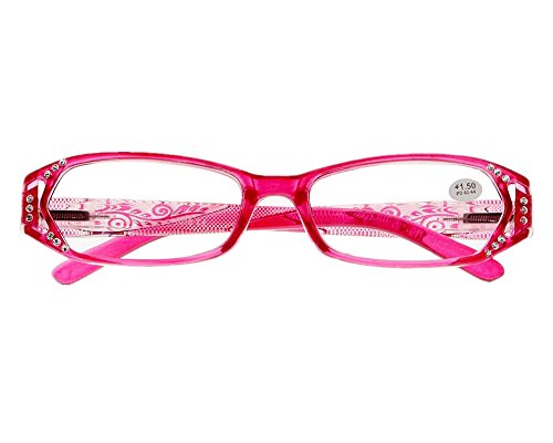 bestvision Fashion Rhinestone Flower Womens Spring Hinge Reading Glasses (Red, 2.25)