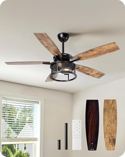 EDISHINE 52" Farmhouse Ceiling Fans with Lights and Remote, 10%-100%
