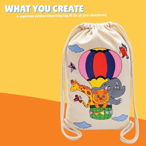 Image of Kalakaram DIY Drawstring Bag Painting Kit, Animal Theme Painting Kit, Pre-Printed Canvas Drawstring Bag, DIY Activity Art and Craft Kit for Girls, Teens, & Kids Age 5, 6,7,8,9+ Kids, Multicolor