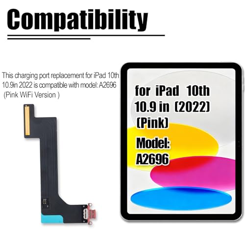 Image of Charging Port Replacement for iPad 10 10.9in Charging Port Flex Cable for iPad 10th Gen 2022 Dock Connector Module Replacement Compatible with: A2696(Pink WiFi Version)