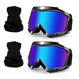 4-FQ Dirt Bike ATV Goggles 2 Pack with Neck Gaiter, Motorcycle Motocross Eyewear Wide Vision Windproof Glasses, Riding Racing & Ski Goggles, UV400 Anti-Scratch Dustproof for Adult Youth Color Lens