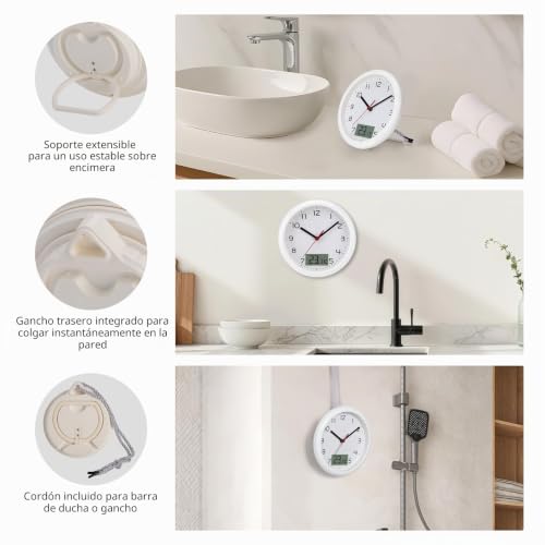 Reloj de baño antihumedad que mide la temperatura interior 7