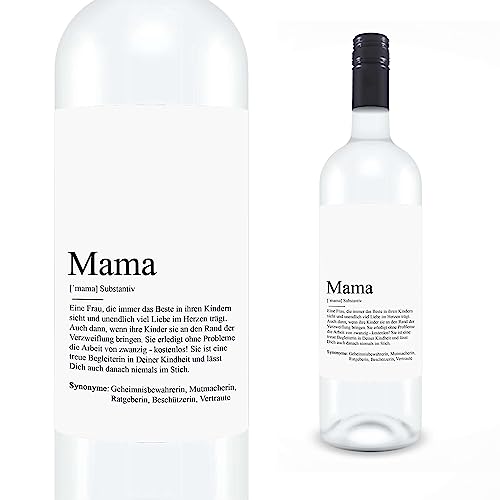 KAMEWI® Etikett MAMA Definition | Aufkleber für Weinflaschen | Muttertag Geschenk Kleinigkeit Mitbringsel DIY