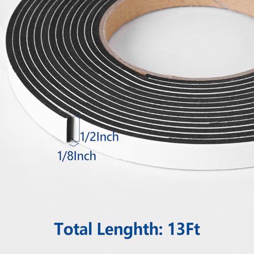 Image of Kikerike Self Adhesive Foam Tape Weatherstrip 1 /2In x 1 /8In x 13Ft High Density Foam Insulation Strips Seal Weather Stripping with Strong Adhesive for Door and Window Sound Isolation Soundproofing