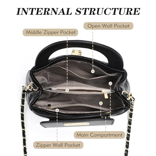 Small Quilted Crossbody Purse for Women, Faux Leather Top Handle Bag with Chain Strap4