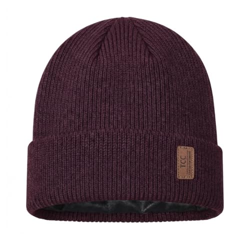 Beanie Fleece Lined Soft for Men Women | Winter Hats Warm Double Layered Stylish Knited Cuffed Plain Beanie Skull Cap - Maroon
