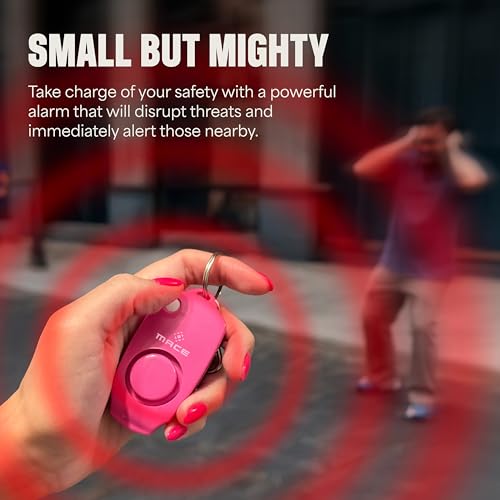 Image of Mace Brand 130dB Personal Alarm Key Chain with Bag Clip, Backup Whistle, and Hidden Off Button for Self Defense, Pink