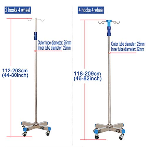 Carts Portable IV Pole Vein Infusion Support Thicken Stainless Steel Firm Stable, Detachable（2 Hooks+4 Wheel/2 Hooks+5 Wheel/4 Hooks+4 Wheel/4 Hooks+5 Wheel） - Thumbnail 4